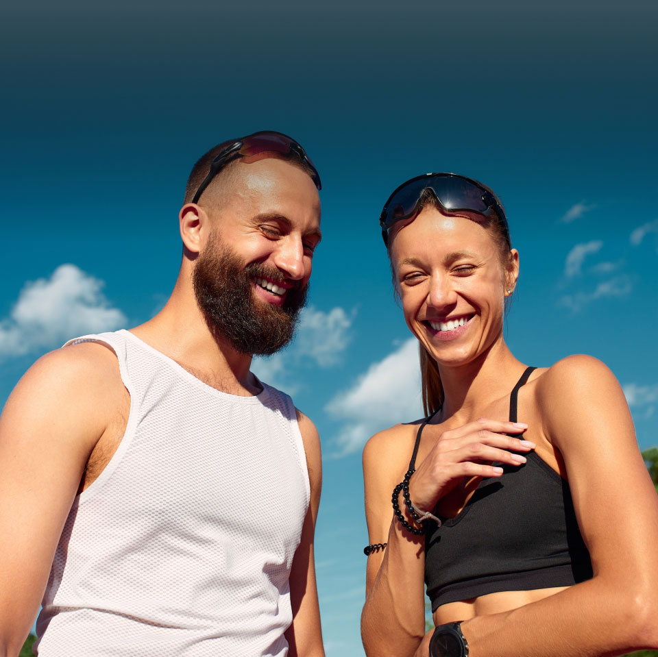 mishawaka couple laughing outside