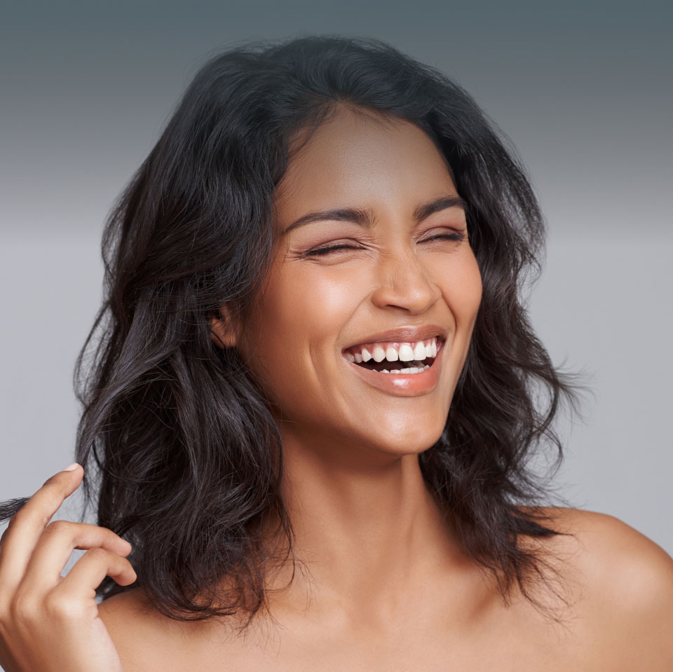 blepharoplasty model laughing