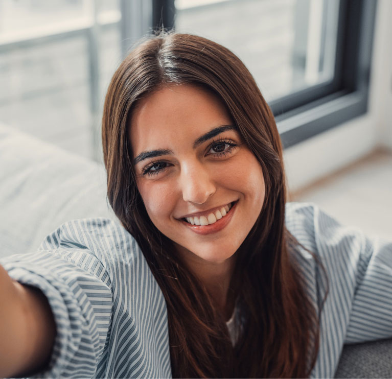 mishawaka brow lift model wearing stripes